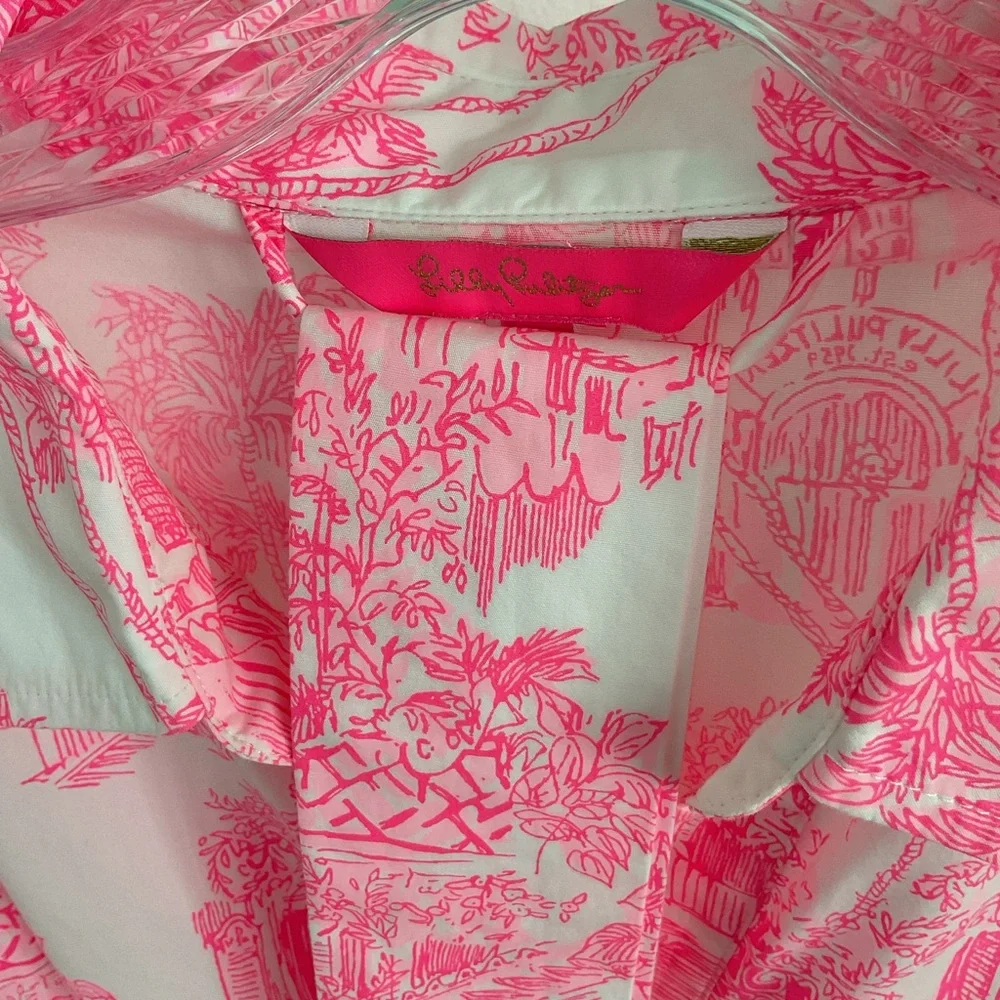 Lilly Pulitzer Pink Toile Button-Up Dress with Tie Belt - Picture 4 of 4